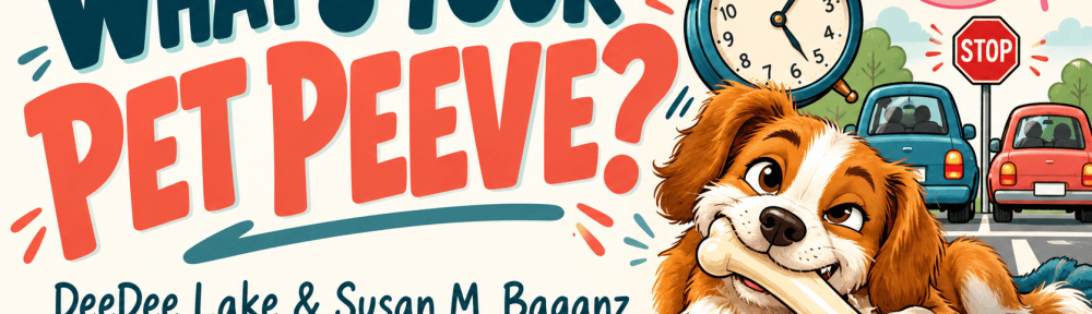 Illustrated thumbnail reading “What’s Your Pet Peeve?” with DeeDee Lake and Susan M. Baganz’s names, a dog chewing a bone, an alarm clock, bubblegum, and cars beside a stop sign.